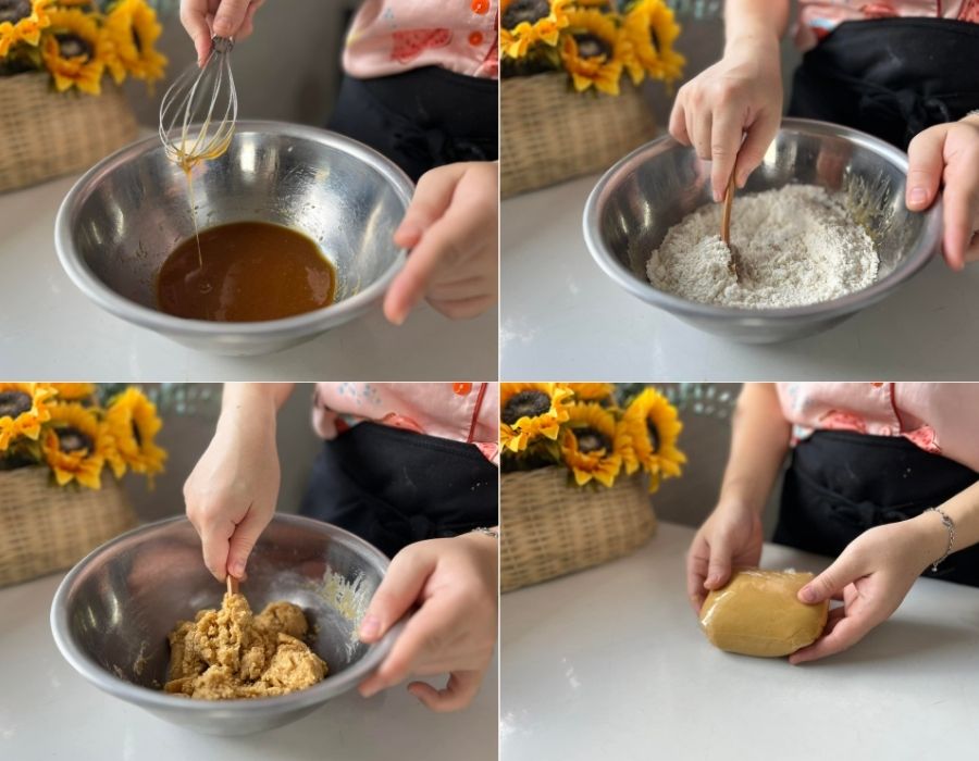 Nhồi bột làm vỏ bánh trung thu